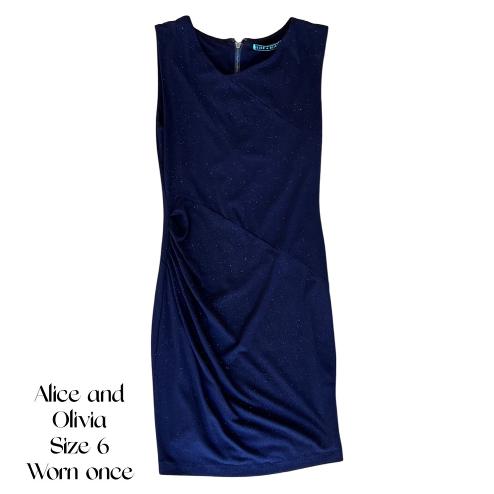 Alice + Olivia Womens Navy Blue Sparkle Shimmer Bodycon Ruched Cocktail dress